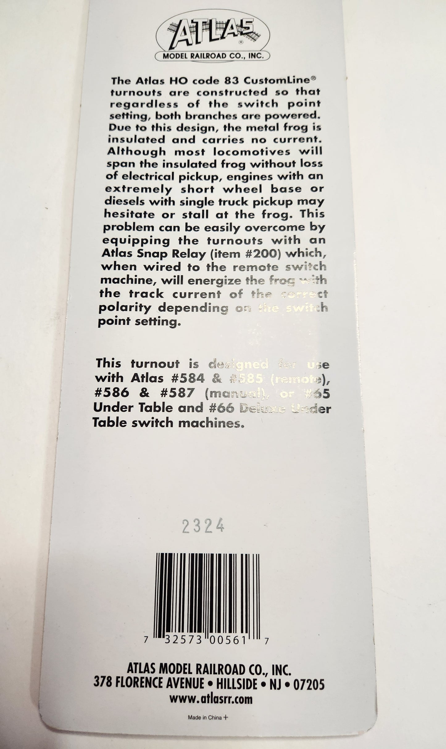 Atlas Code 83 Customline Turnout #6 Left