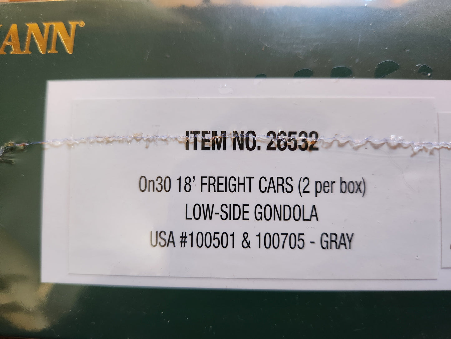 Bachmann On30 18' Low Side Gondola(set of 2) Gray 26532