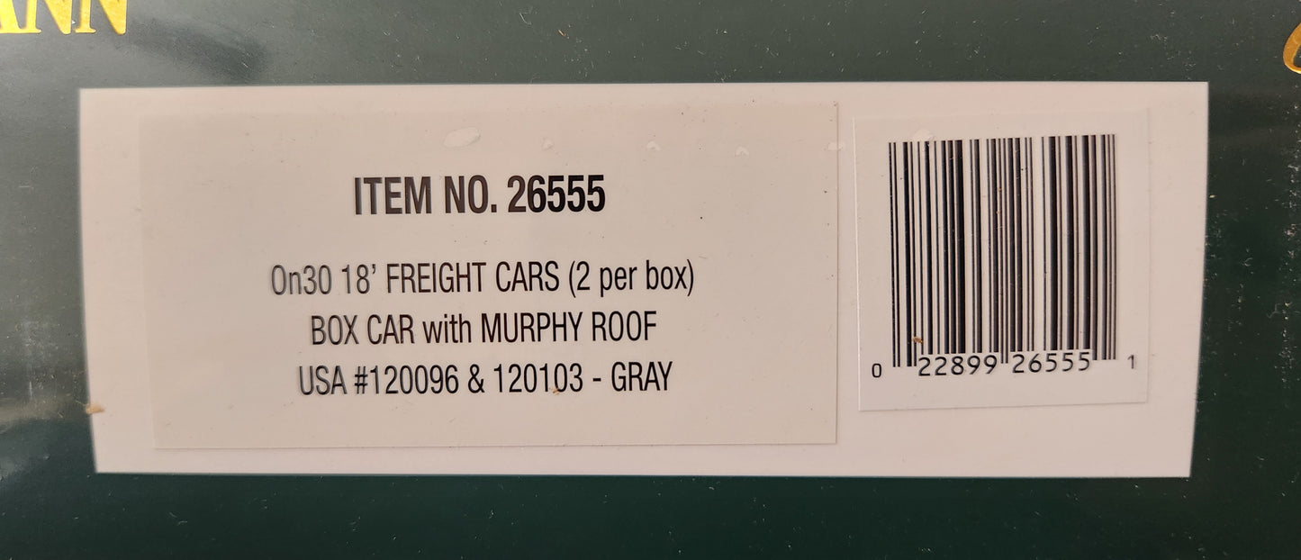 Bachmann On30 18' Box cars(set of 2) Gray 26555