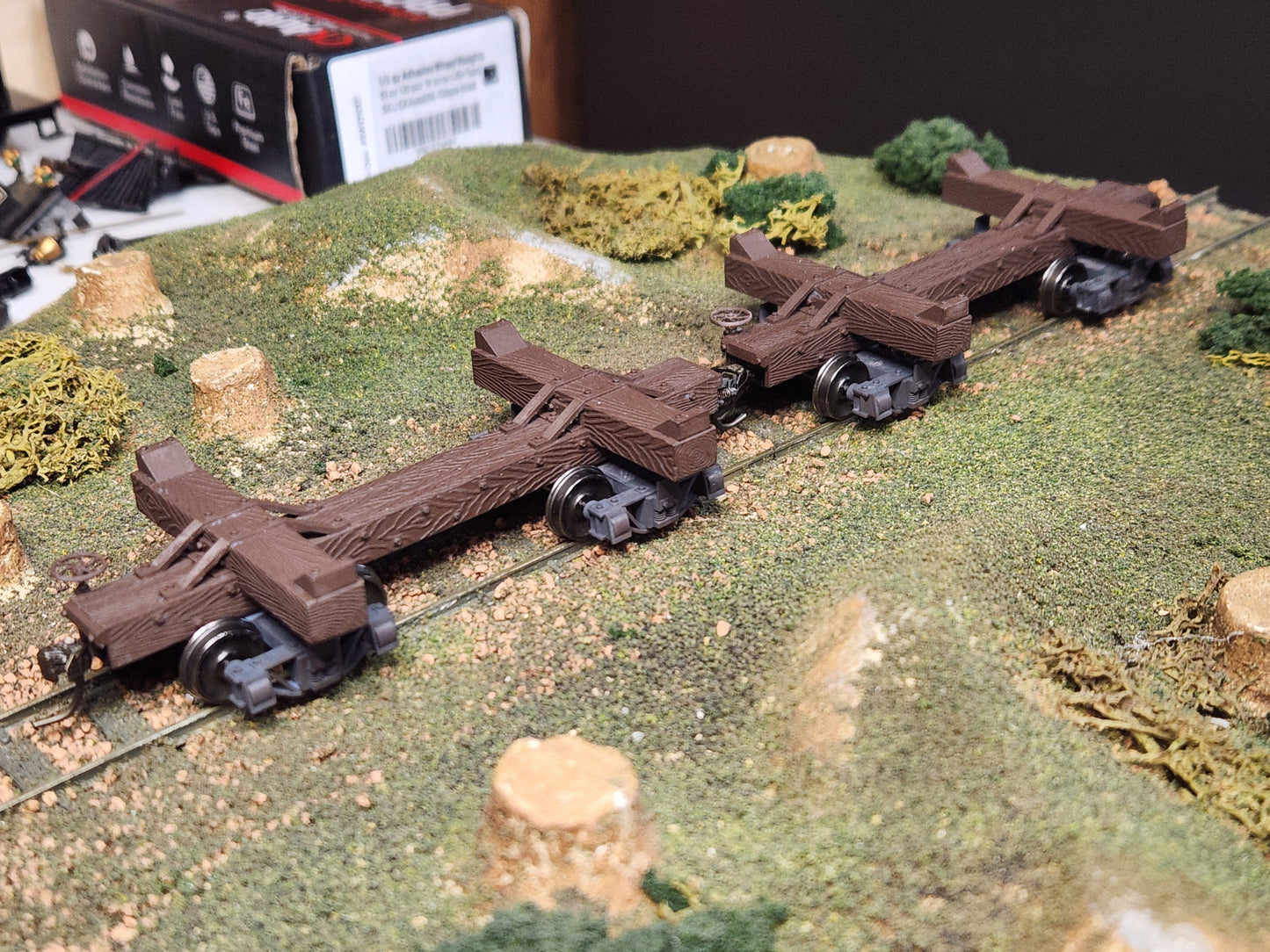 On30 3D Printed 16ft Skeleton Log Cars with trucks(Set of 2)