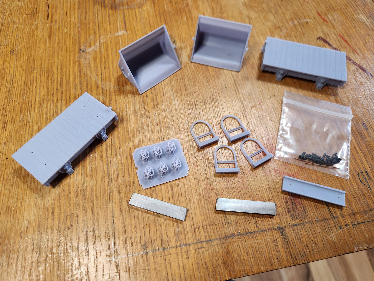 On30 3D Printed Steel V Tipper Hopper on 10ft Chassis